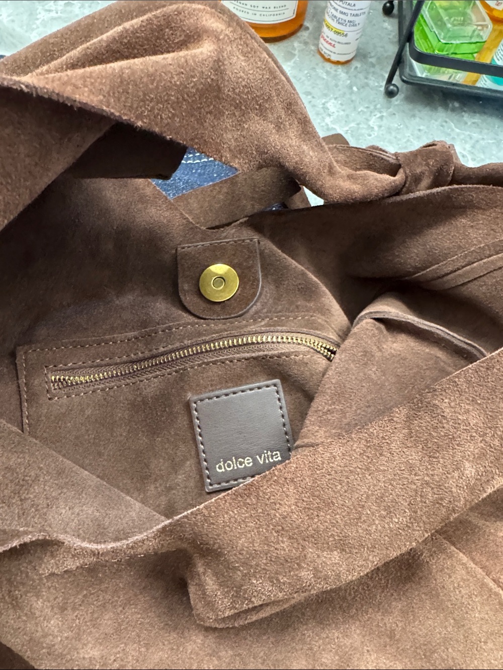 Dolce Vita Brown Suede Shoulder Hobo Bag - Picture 3 of 4